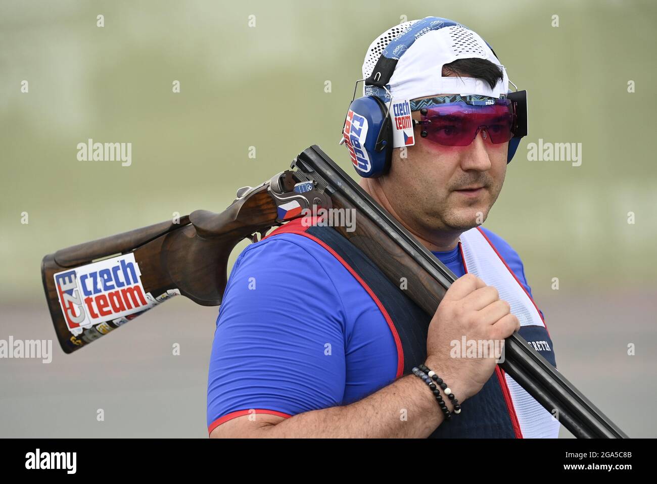 Lo sparatutto sportivo ceco Jiri Liptak partecipa alla finale maschile della trappola di tiro durante le Olimpiadi estive di Tokyo 2020, il 29 luglio 2021, a Tokyo, Giappone. (Phot. CTK Foto Stock