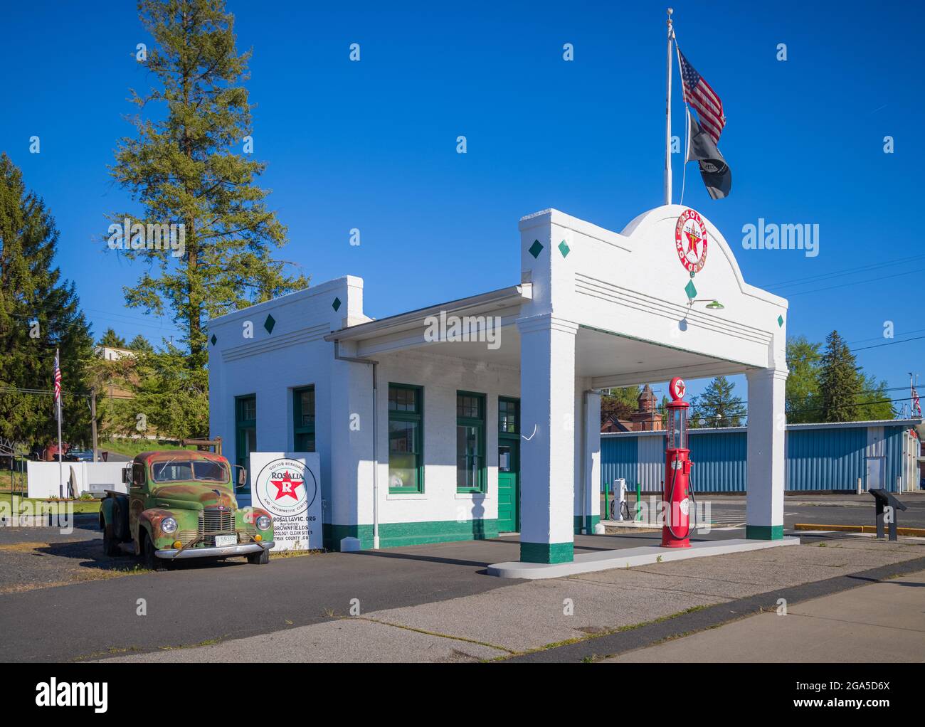 Stazione centrale di servizio a Rosalia, Washington Foto Stock