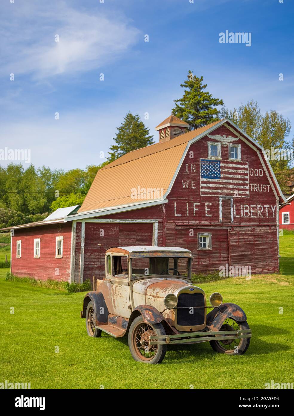Vecchia macchina a Latah, una città nella contea di Spokane, Washington, Stati Uniti. Latah è una città della contea di Spokane, Washington, Stati Uniti. La popolazione wa Foto Stock