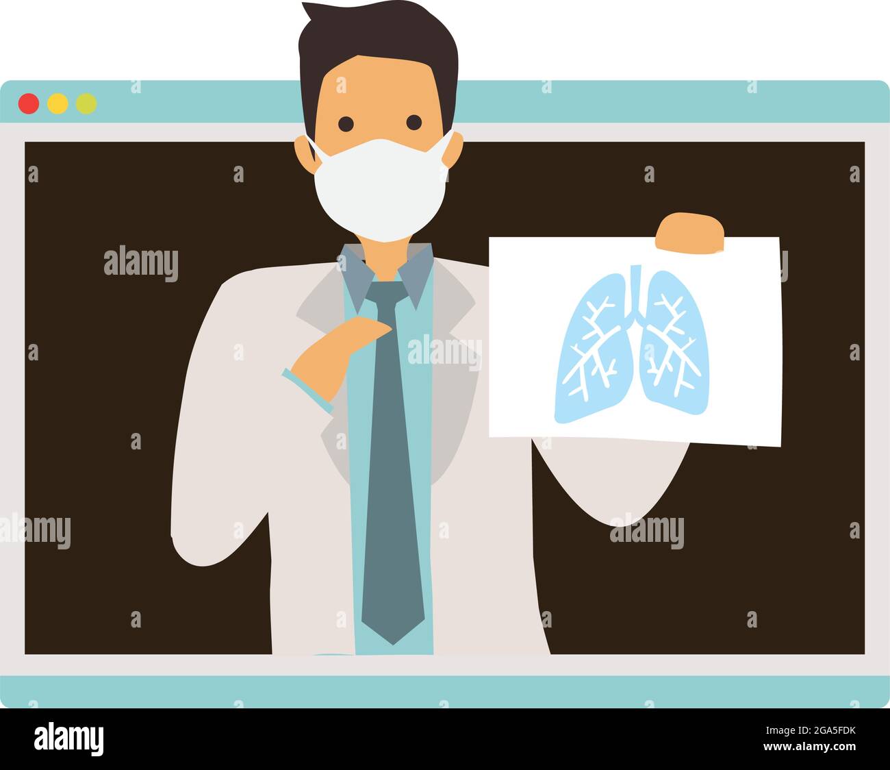 Medico curante immagine polmonare con consultazione medica online. Concetto di servizi sanitari. Illustrazione vettoriale piatta. Illustrazione Vettoriale