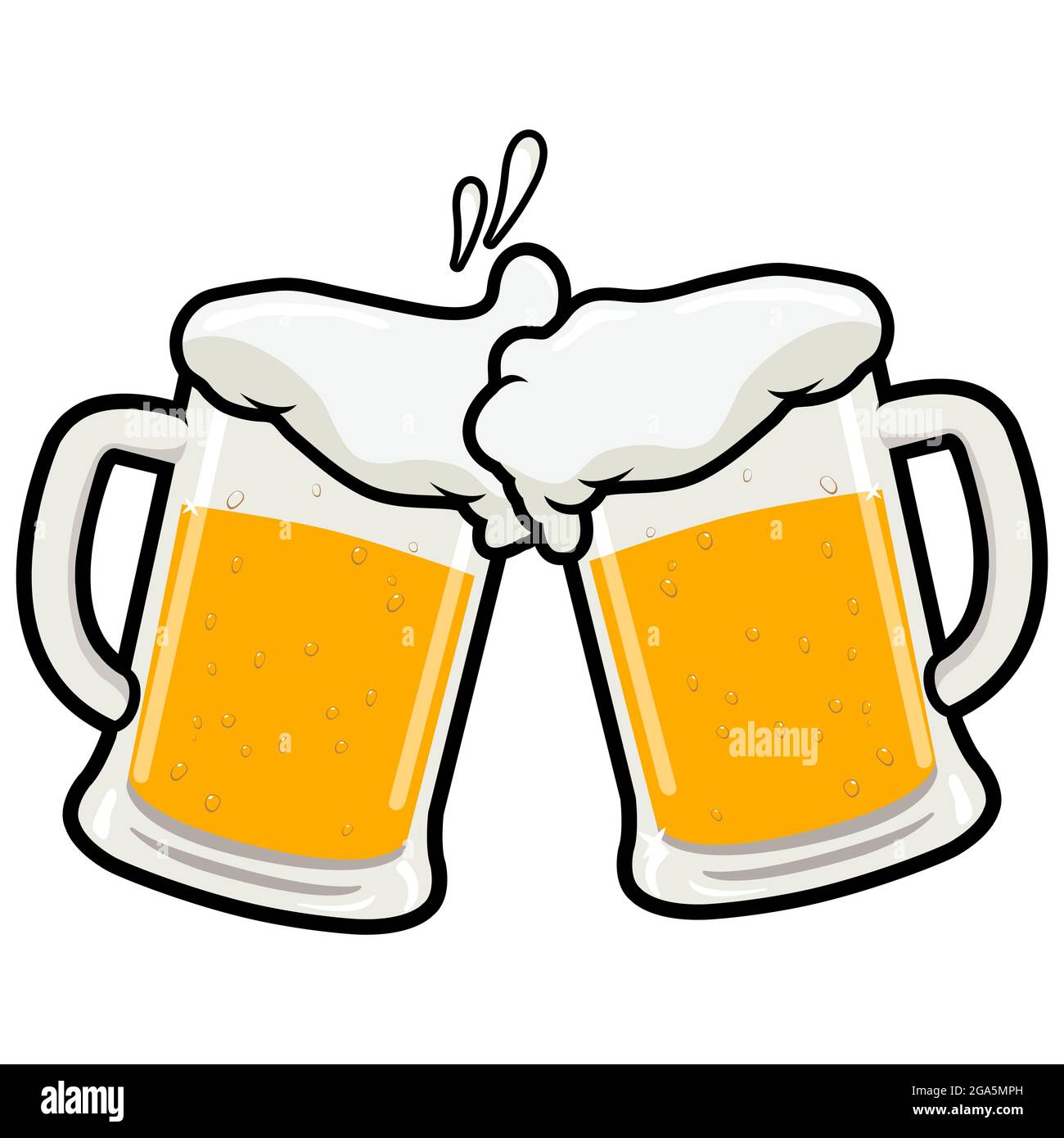 Due tazze da birra, brindisi. Festa della birra al bar o al pub. Bicchieri pieni di birra e schiuma spruzzata. Foto Stock