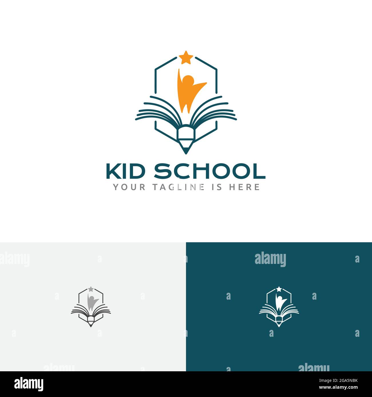 Logo di educazione allo studio della scuola felice del libro della stella del capretto di REACH Illustrazione Vettoriale