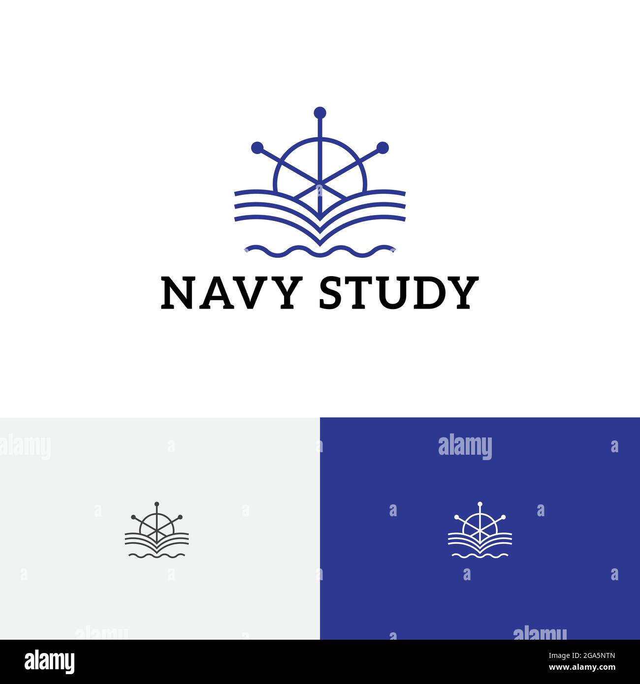 Ship Wheel Navy Book School Study Education Academy Line Logo Illustrazione Vettoriale