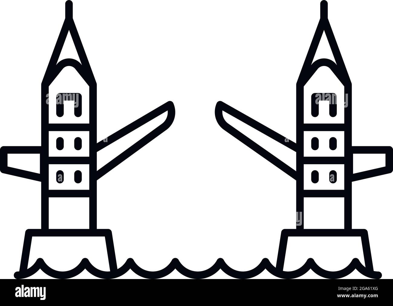 Icona del ponte della torre. Icona vettoriale del ponte della torre di contorno per il web design isolato su sfondo bianco Illustrazione Vettoriale