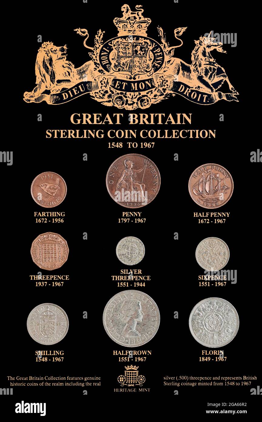 Gran Bretagna Sterling Coin Collection, dal 1548 al 1967 Foto Stock