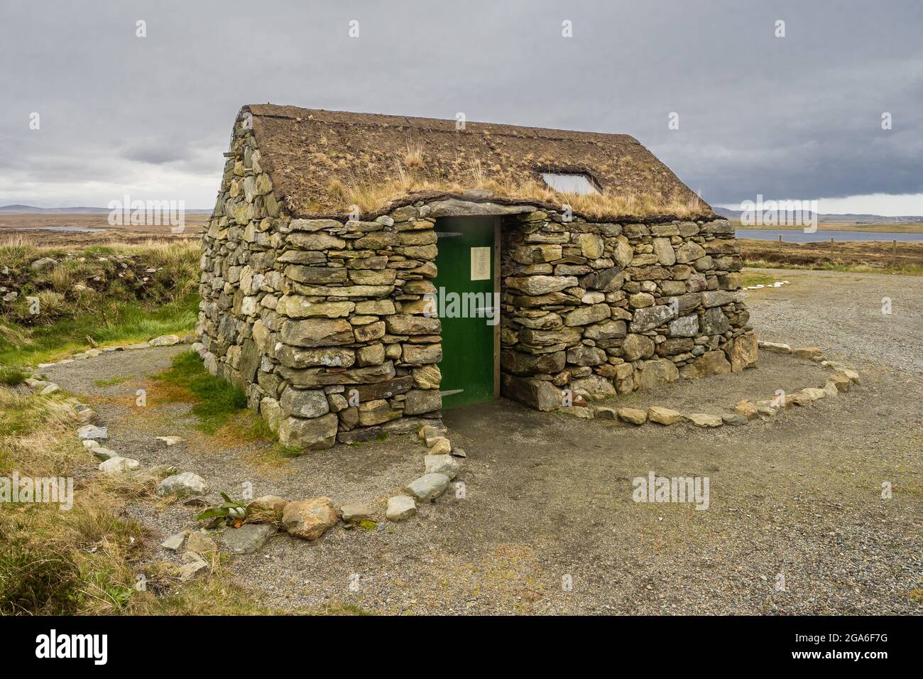 Blackhouses sull'isola di lewiis nelle ebridi esterne Foto Stock