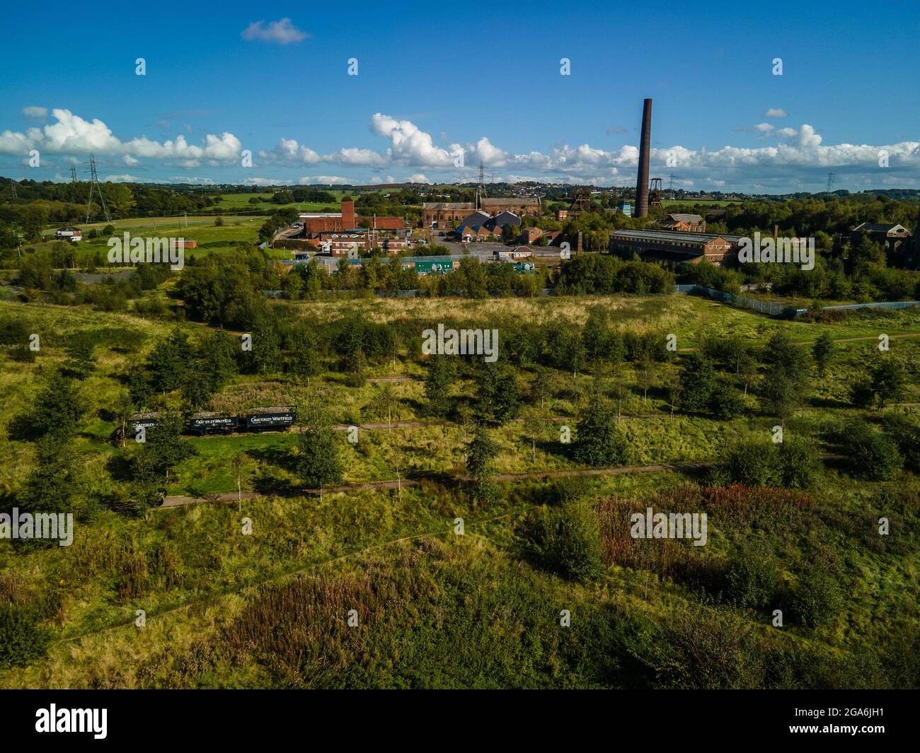 Chatterley Whitfield abbandonò la cava dismessa ex miniera e museo Stoke on Trent Staffordshire Drone fotografia aerea Foto Stock