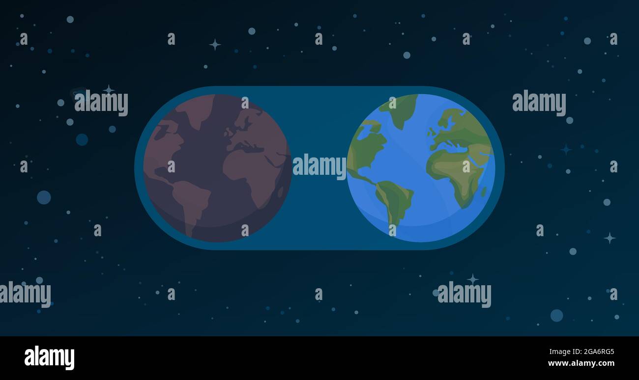 Vecchia terra inquinata e nuovo concetto di terra pulita, cambiamento ed evoluzione Illustrazione Vettoriale