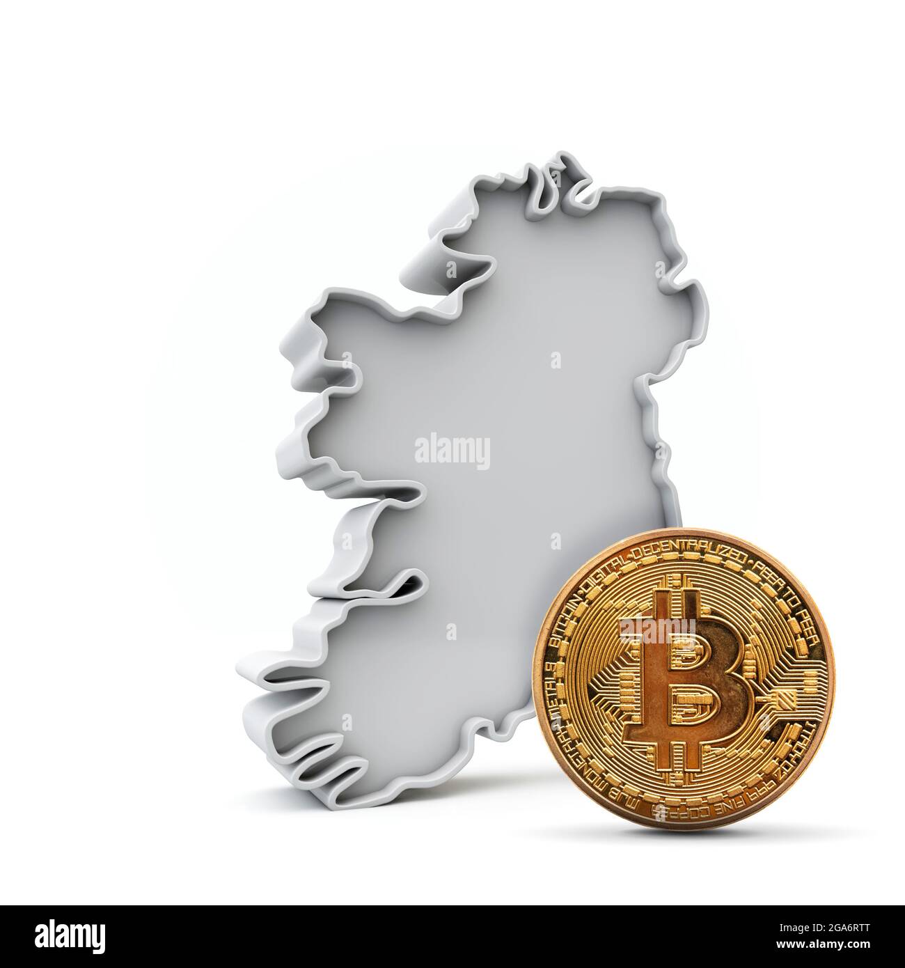 Irlanda bitcoin sfondo. Moneta criptovaluta con mappa. Rendering 3D Foto Stock