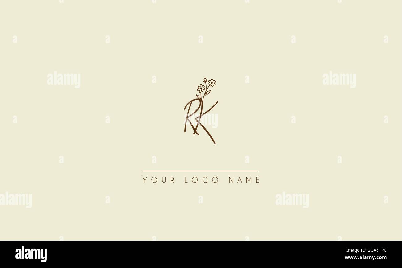 Lettera iniziale RK o RK Firma matrimonio botanico icona floreale logo disegno vettoriale illustrazione Illustrazione Vettoriale