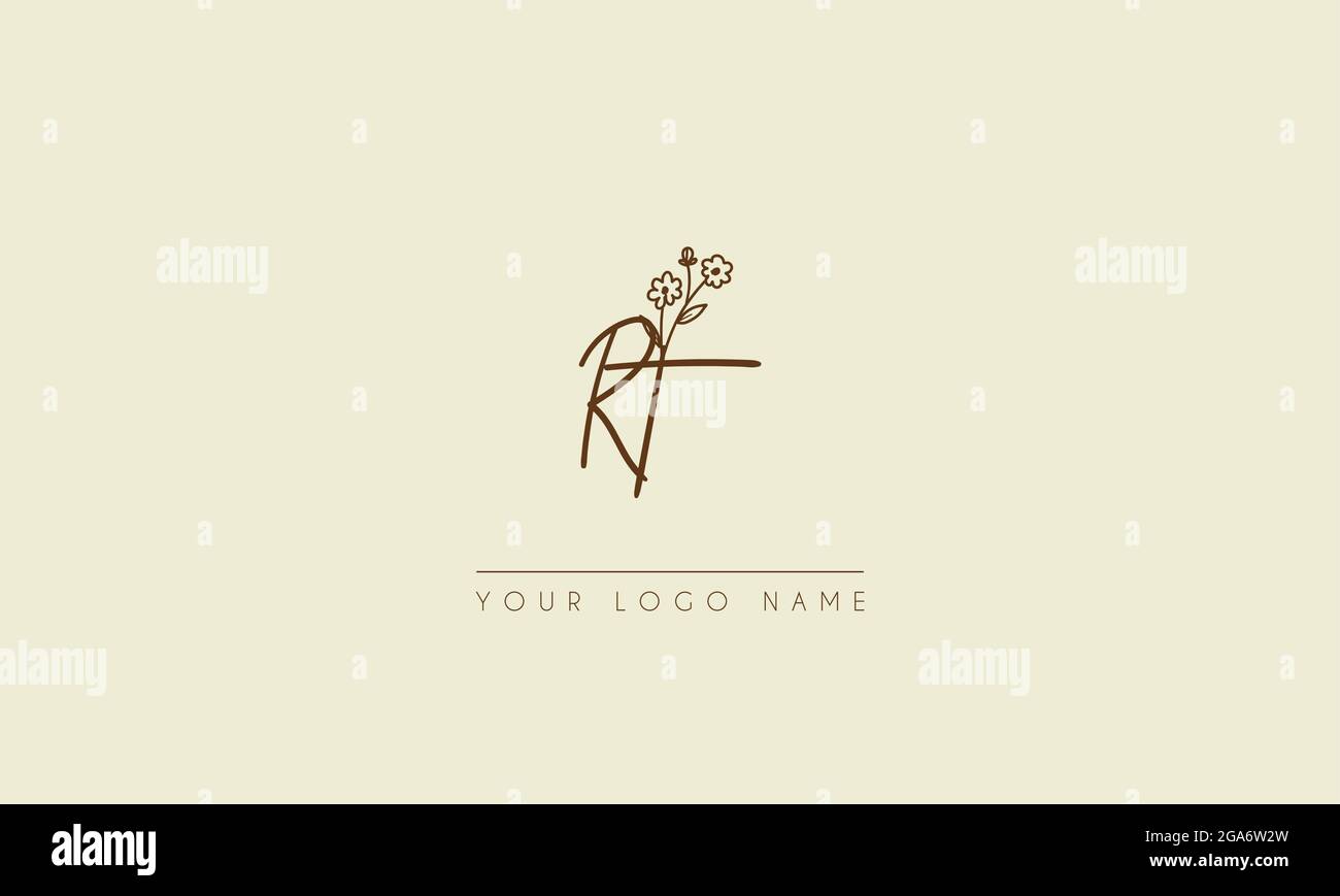 Lettera iniziale RT o TR Firma matrimonio botanico icona floreale logo disegno vettoriale Illustrazione Vettoriale