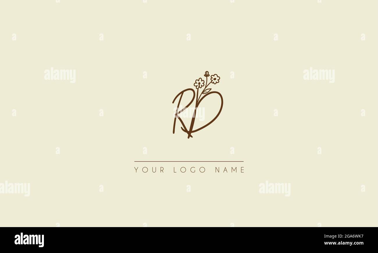 Lettera iniziale RD o DR Firma matrimonio botanico fiore icona logo disegno vettoriale Illustrazione Vettoriale