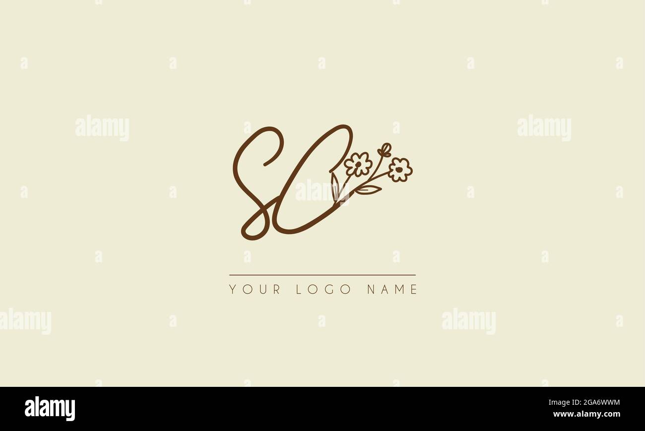Lettera iniziale SC o CS Firma matrimonio botanico fiore icona logo disegno vettoriale Illustrazione Vettoriale