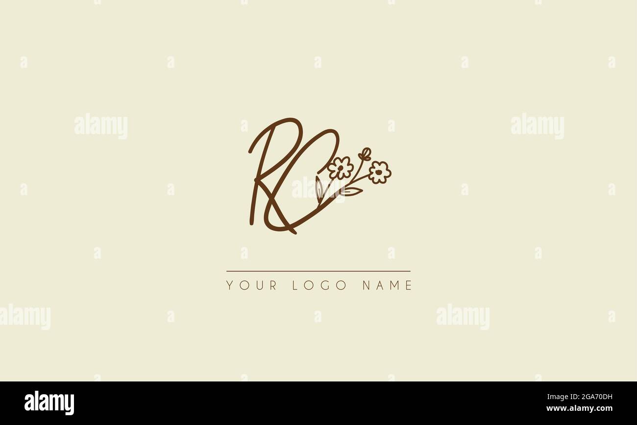 Lettera iniziale RC o CR Firma scritta a mano nozze botanica fiore icona logo disegno vettoriale illustrazione Illustrazione Vettoriale