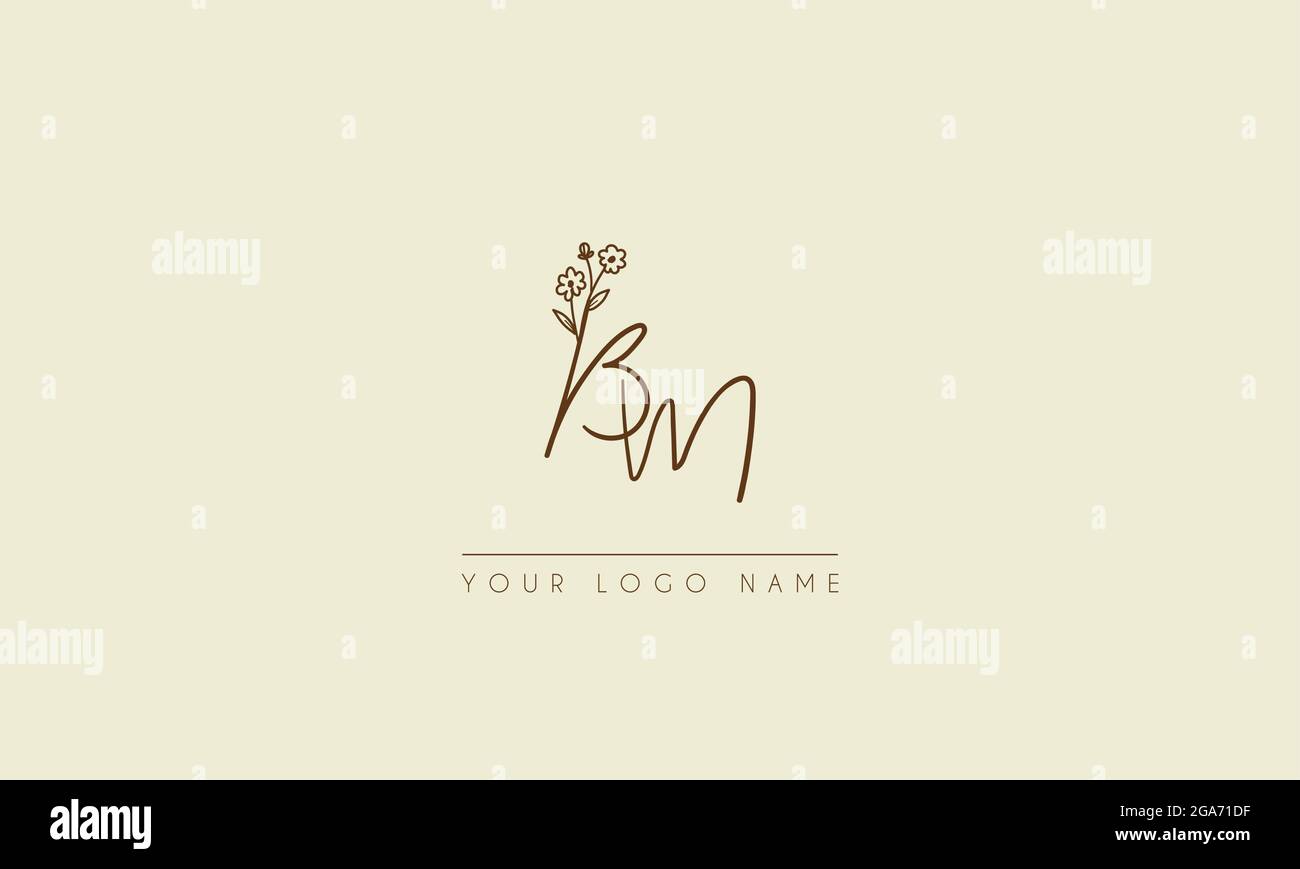 Lettera iniziale BM o MB Firma matrimonio botanico fiore icona logo disegno vettoriale Illustrazione Vettoriale