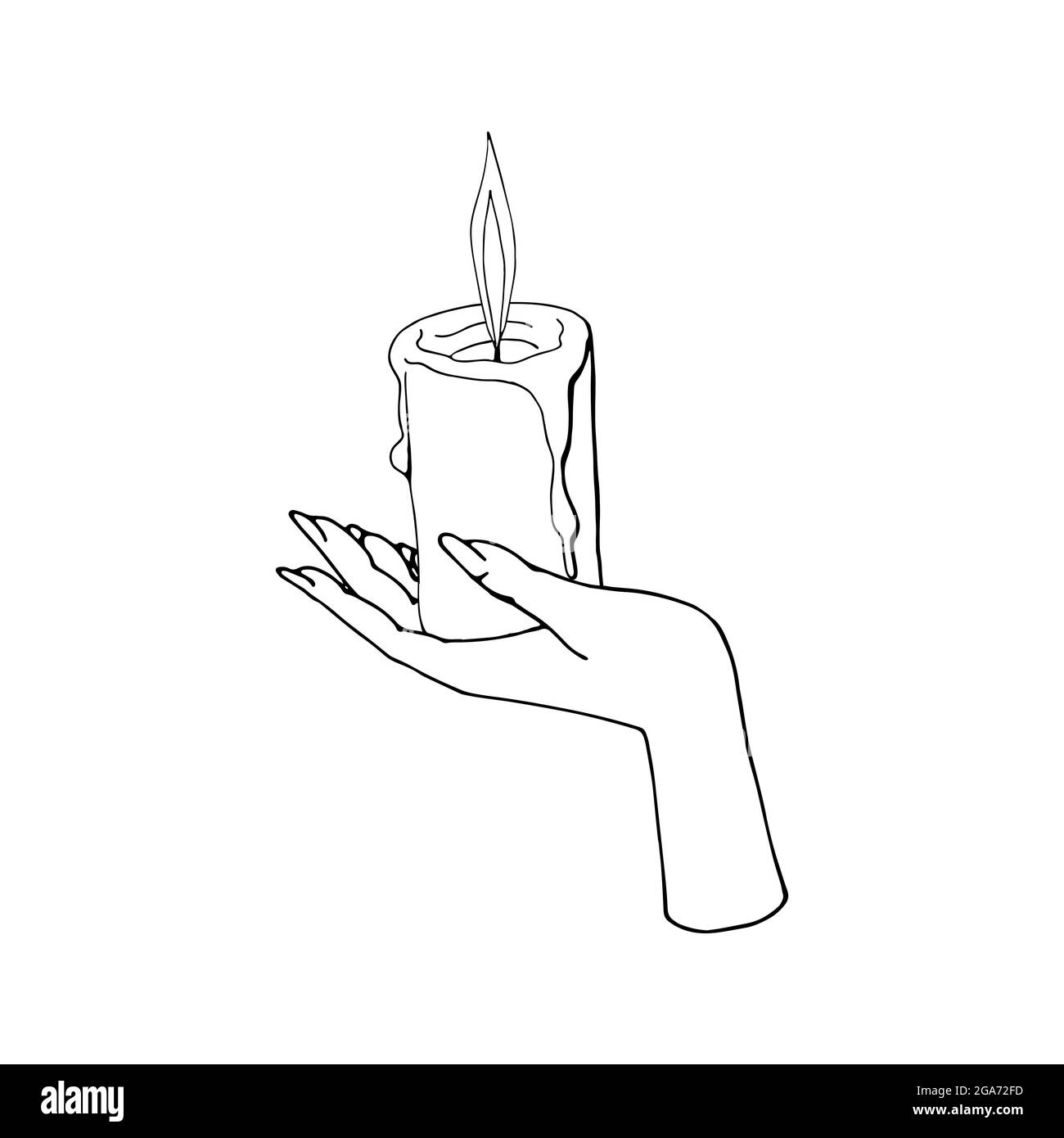 Candela accesa con mano Mystic vintage femmina. Illustrazione Vettoriale