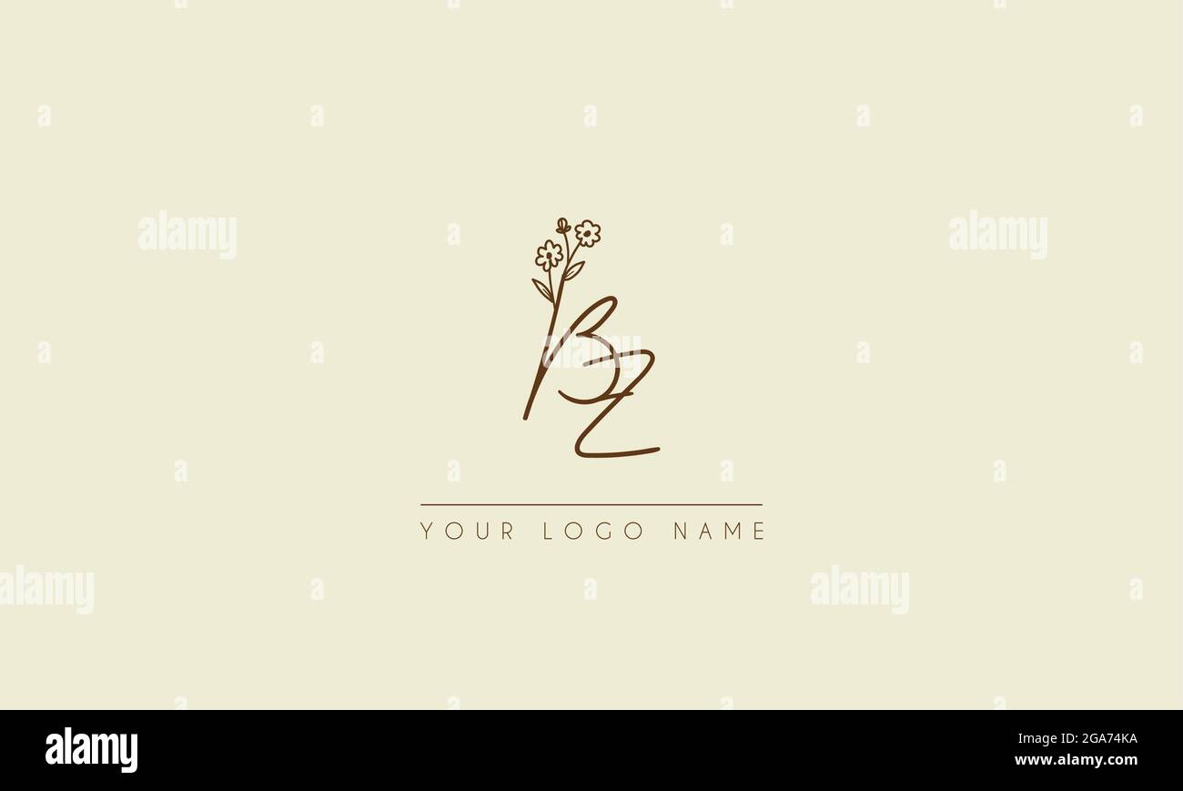 Lettera iniziale BZ o ZB Firma matrimonio botanico icona floreale logo disegno vettoriale illustrazione Illustrazione Vettoriale