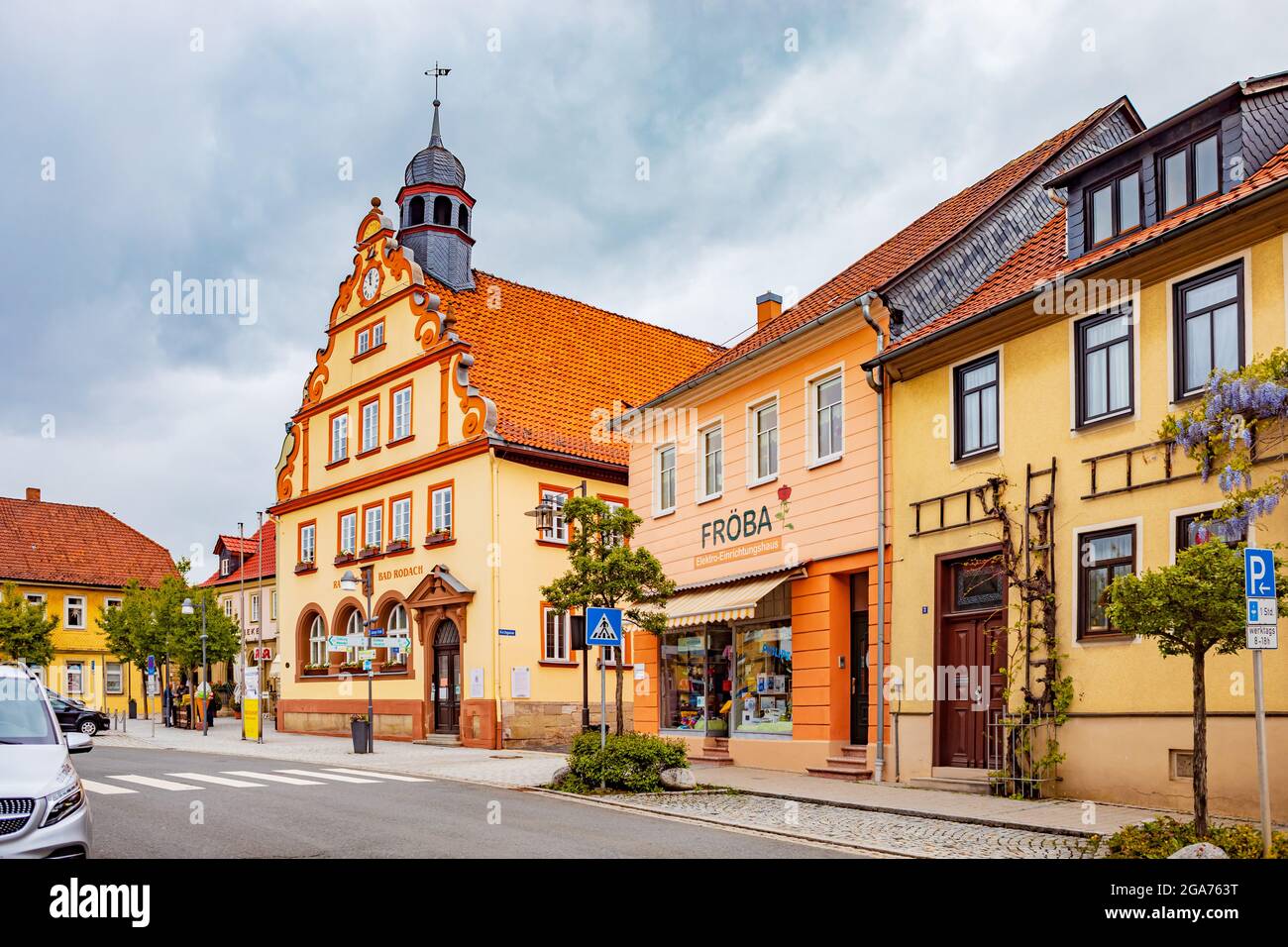 BAD RODACH, BAVIERA, GERMANIA - CIRCA MAGGIO 2021: Il paesaggio urbano della città di Bad Rodach, Germania. Foto Stock