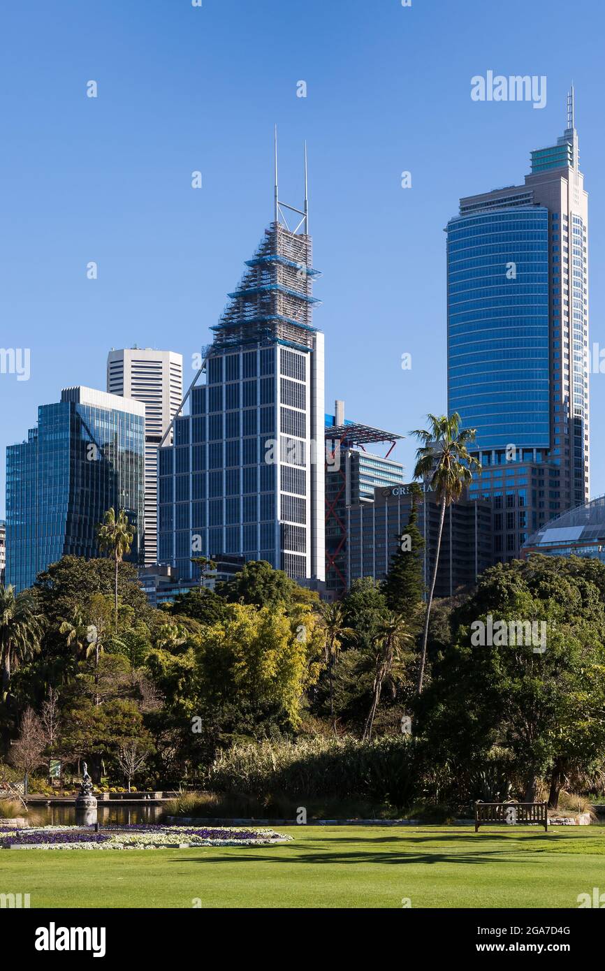 Sydney, Australia. Giovedì 29 luglio 2021. Vista generale del CBD di Sydney dal Royal Botanic Garden. Le restrizioni di Lockdown per Greater Sydney sono state prorogate di quattro settimane fino al 28 agosto a causa della diffusione della variante Delta. Credit: Paul Lovelace/Alamy Live News Foto Stock