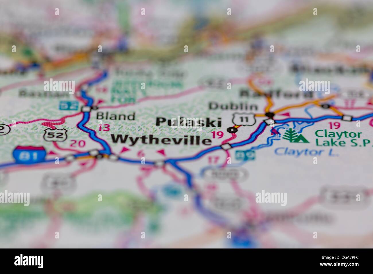Pulaski Virginia mostrato su una mappa stradale o su una mappa geografica Foto Stock