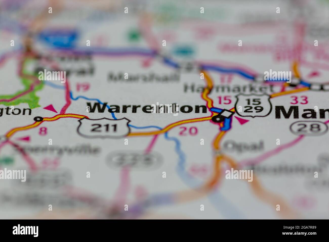 Warrenton Virginia è mostrato su una mappa stradale o su una mappa geografica Foto Stock