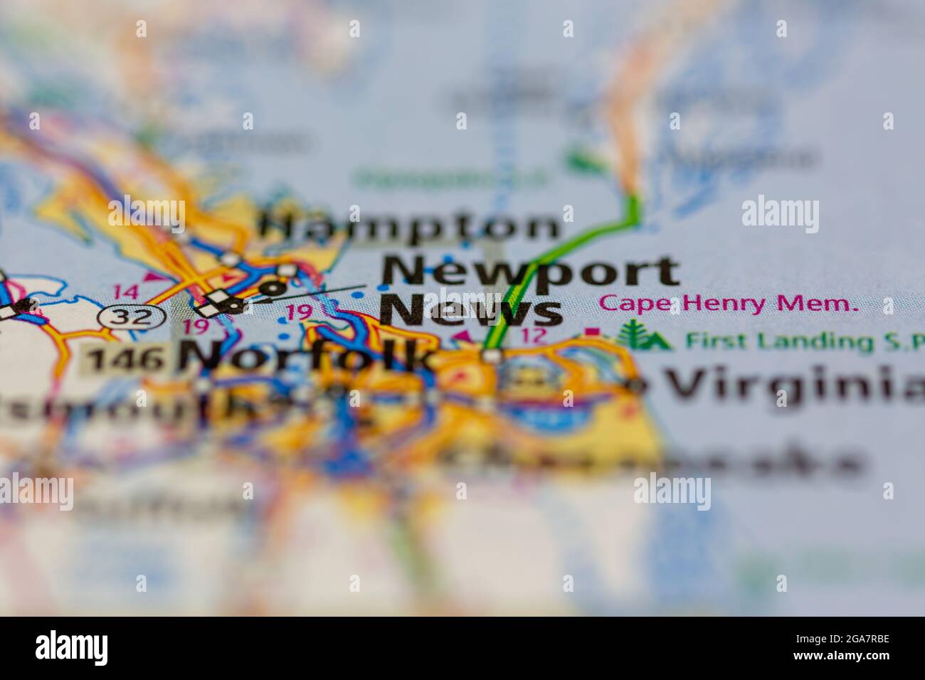 Newport News Virginia è visualizzata su una mappa stradale o su una mappa geografica Foto Stock