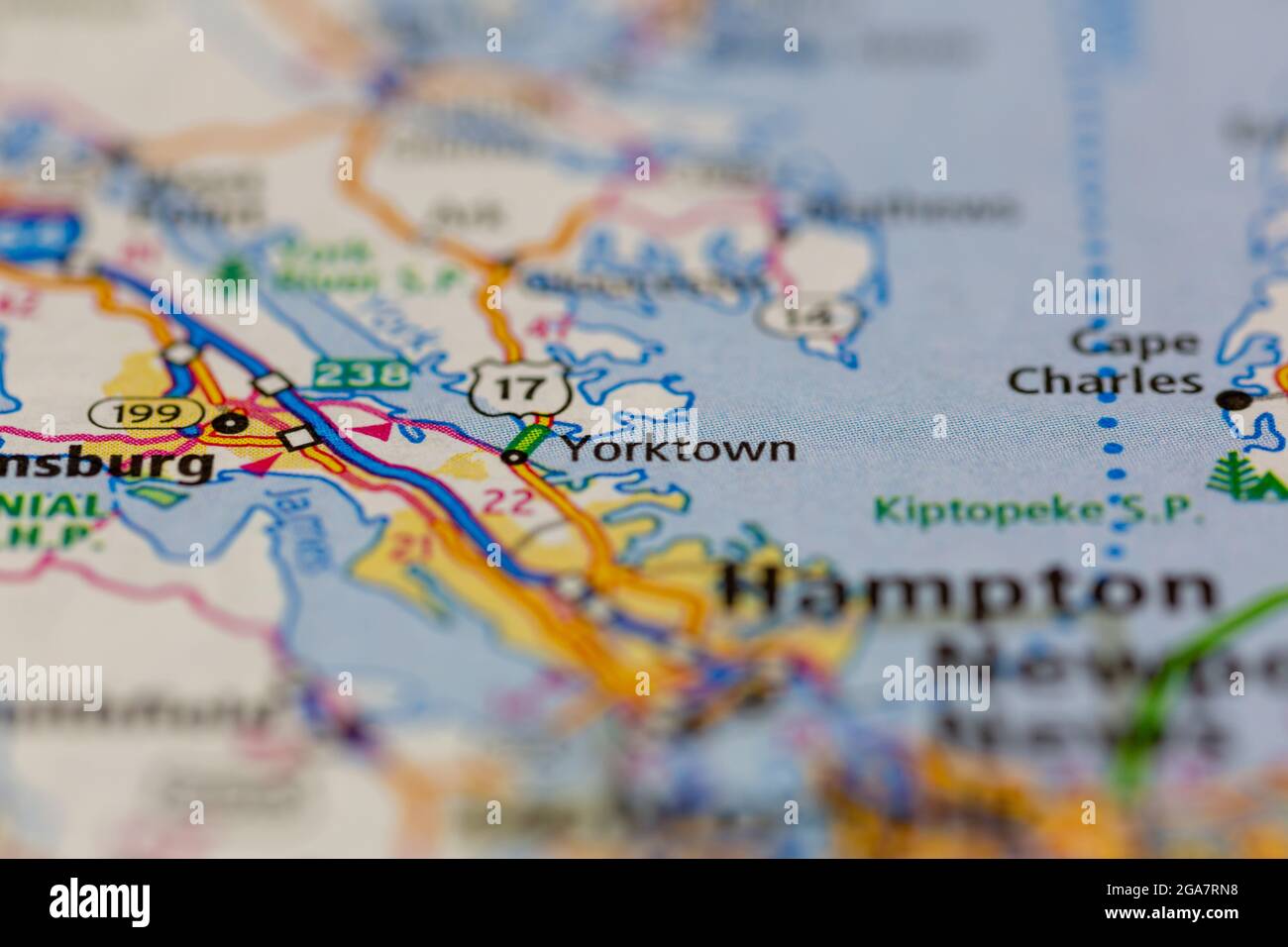 Yorktown Virginia viene visualizzata su una mappa stradale o su una mappa geografica Foto Stock