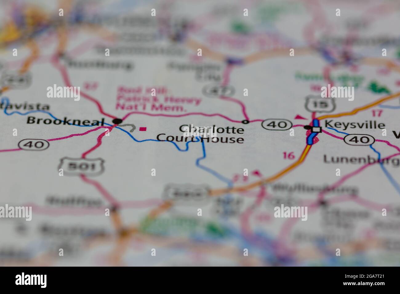 Charlotte Court House Virginia è visualizzata su una mappa stradale o su una mappa geografica Foto Stock