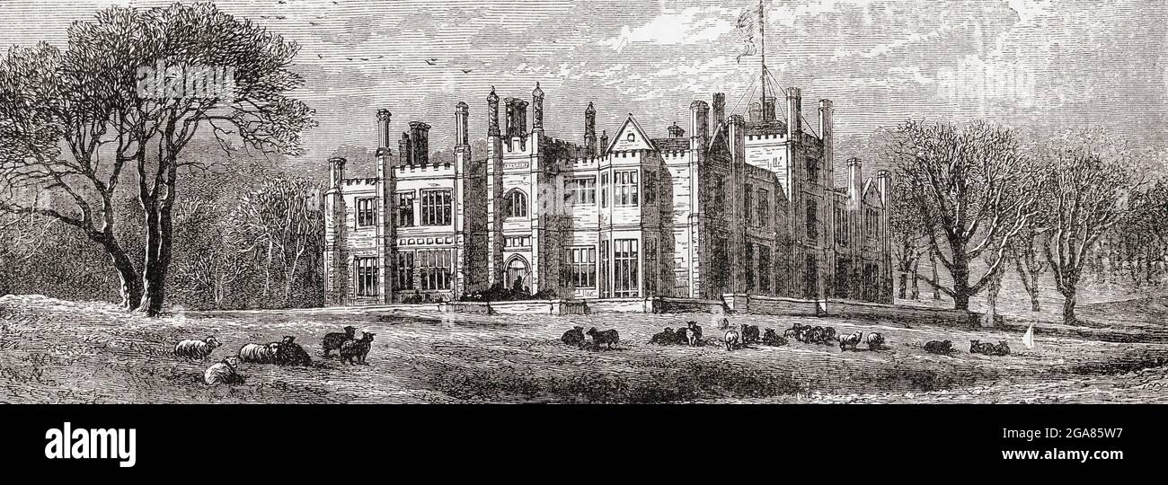 Dalmeny House, Dalmeny, Edimburgo, Scozia, visto qui nel 19 ° secolo. Dalmeny House è la casa del conte e Contessa di Rosebery. Dalla pittoresca Scozia le sue scene romantiche e le associazioni storiche, pubblicato intorno al 1890. Foto Stock