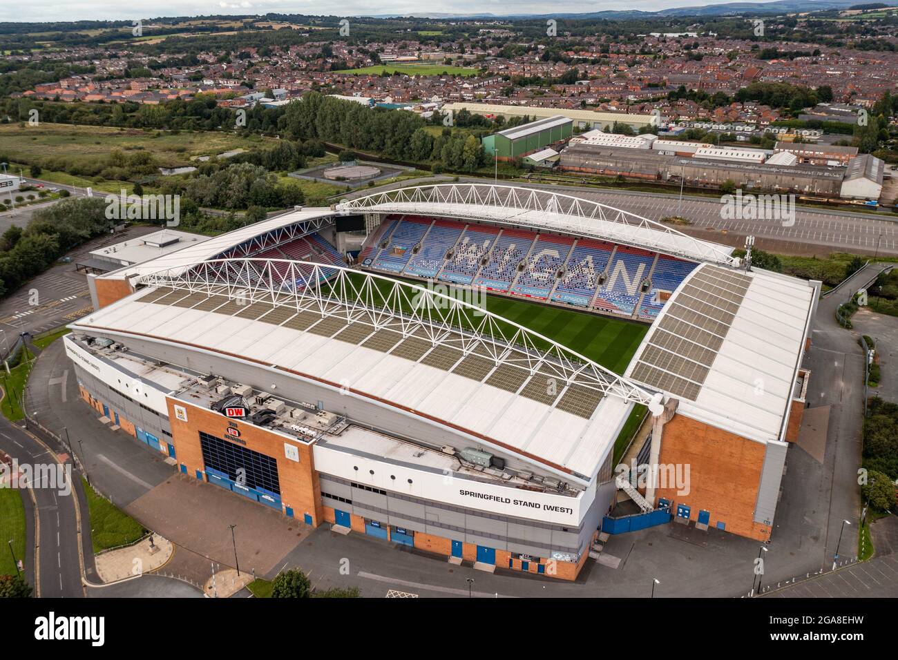 Wigan Athletic Football Club DW Stadium Aerial Photo Drone Photography The Latics Foto Stock