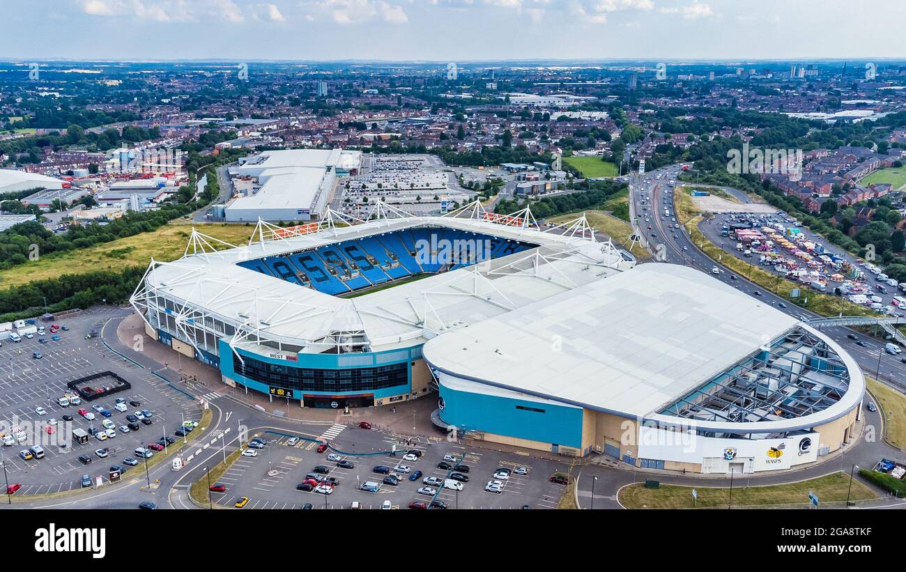 Lo stadio sportivo è stato girato dal drone per una vista aerea Foto Stock
