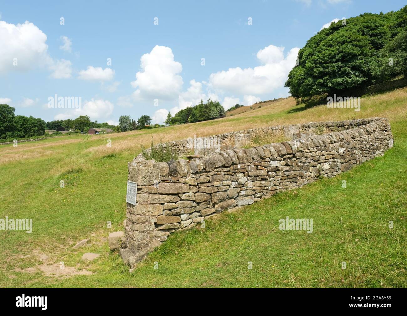 Le tombe Riley commemorano la perdita di un'intera famiglia durante la peste che ha travolto il villaggio Derbyshire di Eyam nel 17 ° secolo. Foto Stock