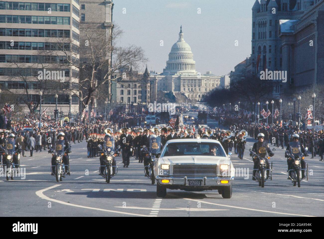 Parata inaugurale del presidente degli Stati Uniti Jimmy carter, Washington, D.C., USA, Bernard Gotfryd, 20 gennaio 1977 Foto Stock