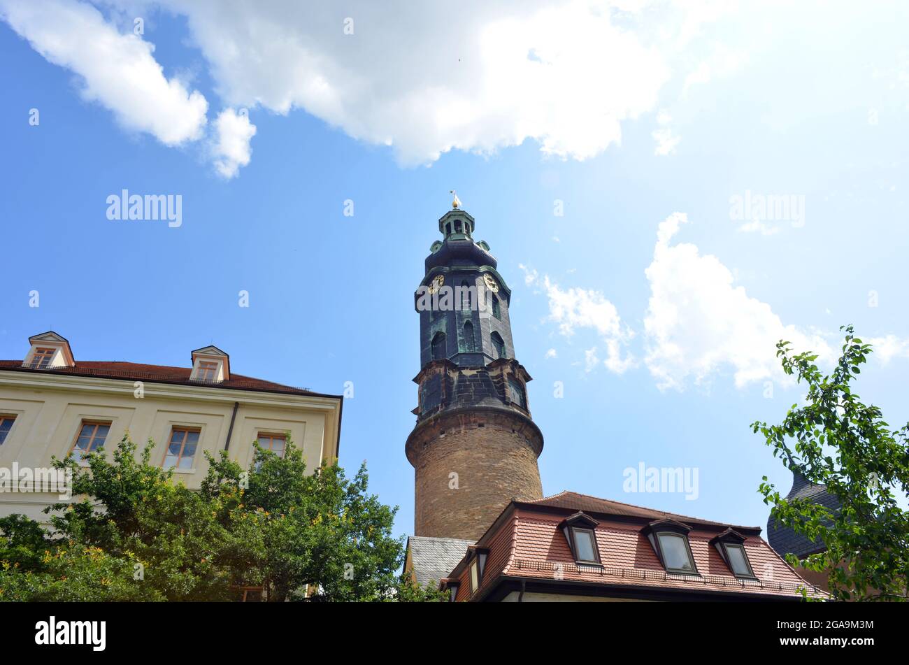 Weimar, la torre tedesca del museo Stadtschloss, l'architettura del palazzo cittadino Foto Stock