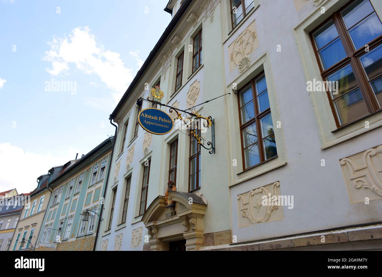 Weimar, Germania, facciate di case tradizionali nella città vecchia Foto Stock