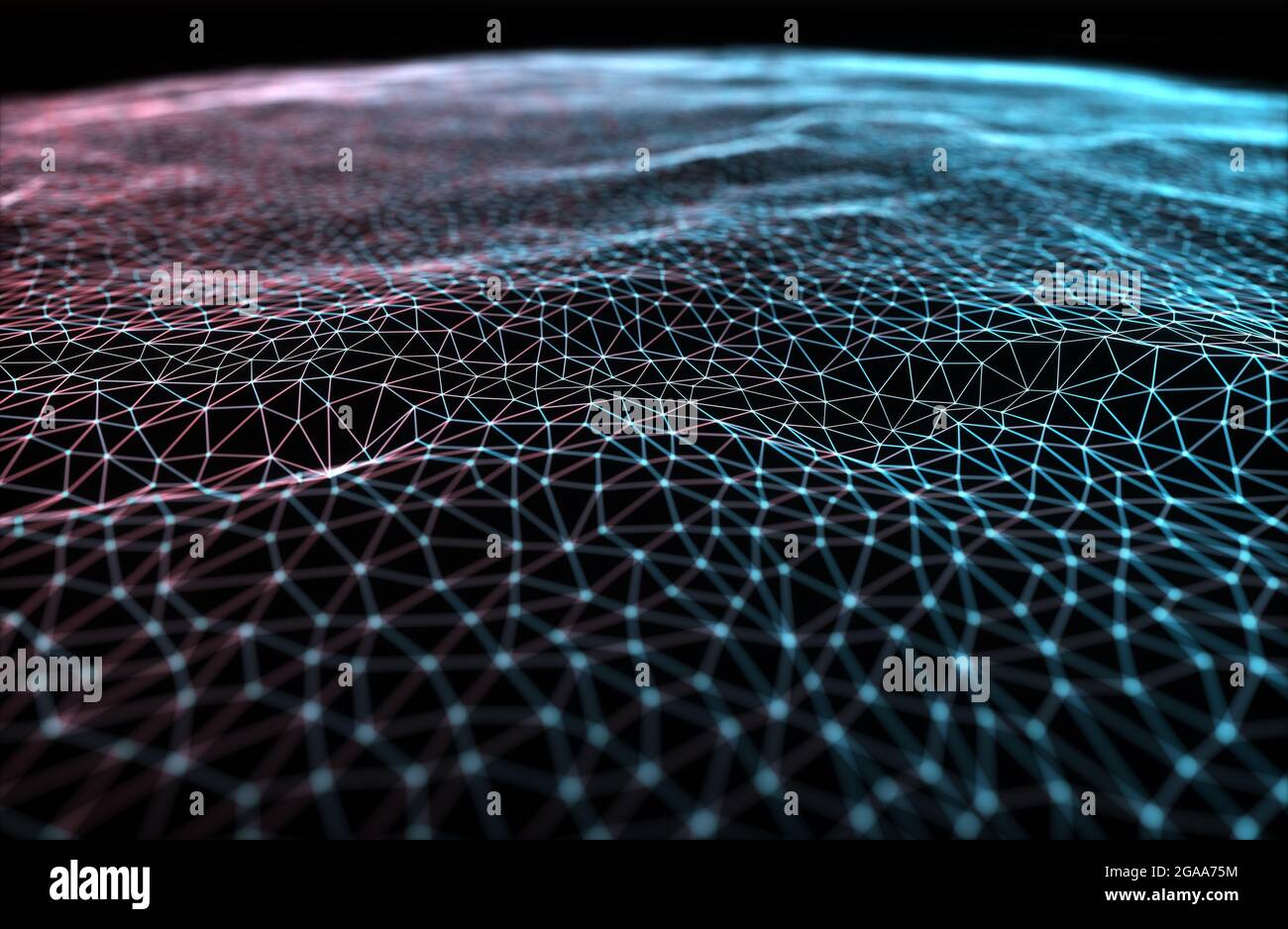 Sfondo astratto. Linee interconnesse con mesh colorate. Concetto di cloud computing. Illustrazione 3D. Foto Stock