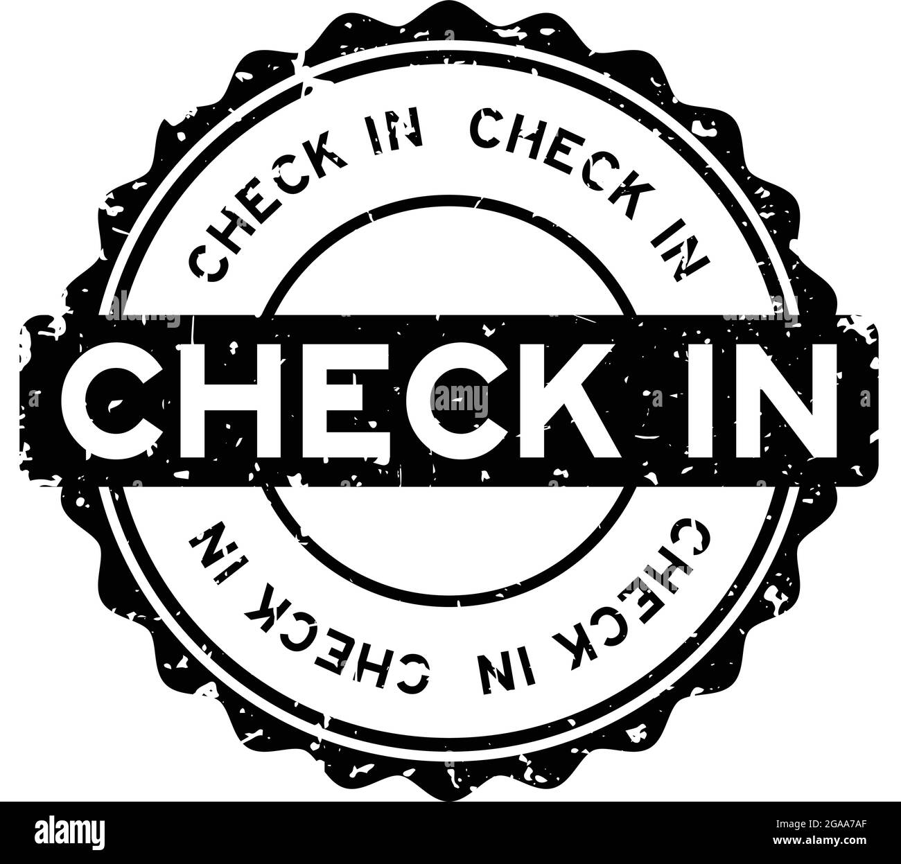 Grunge nero check in parola tondeggiante sigillo di gomma stampigliato su sfondo bianco Illustrazione Vettoriale