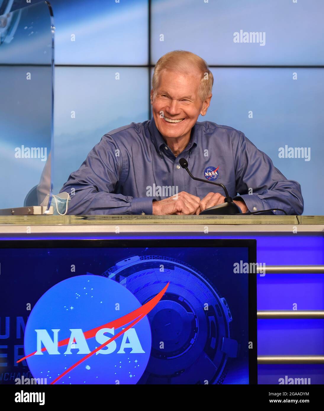 Kennedy Space Center, Stati Uniti. 29 luglio 2021. Bill Nelson, amministratore della NASA, ha tenuto una conferenza stampa presso il Kennedy Space Center prima del lancio del Boeing Starliner Orbital Flight Test 2. Il lancio è stato programmato per il 30 luglio ma rinviato dopo un problema sviluppato alla Stazione spaziale Internazionale. (Foto di Paul Hennessy/SOPA Images/Sipa USA) Credit: Sipa USA/Alamy Live News Foto Stock