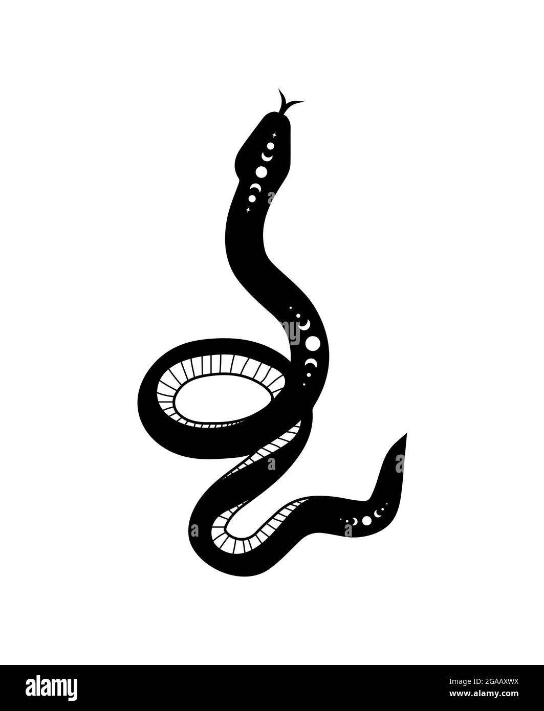 Serpente magico in stile boho con la luna. Simbolo mistico in uno stile minimalista alla moda. Illustrazione vettoriale esoterica Illustrazione Vettoriale