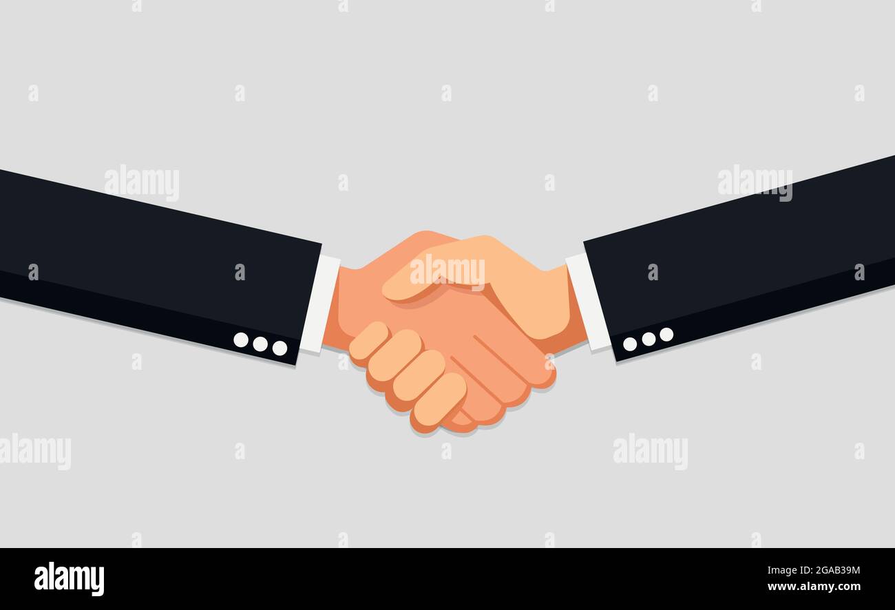 Icona vettoriale piatta accordo di handshake aziendale isolata in bianco. Illustrazione Vettoriale