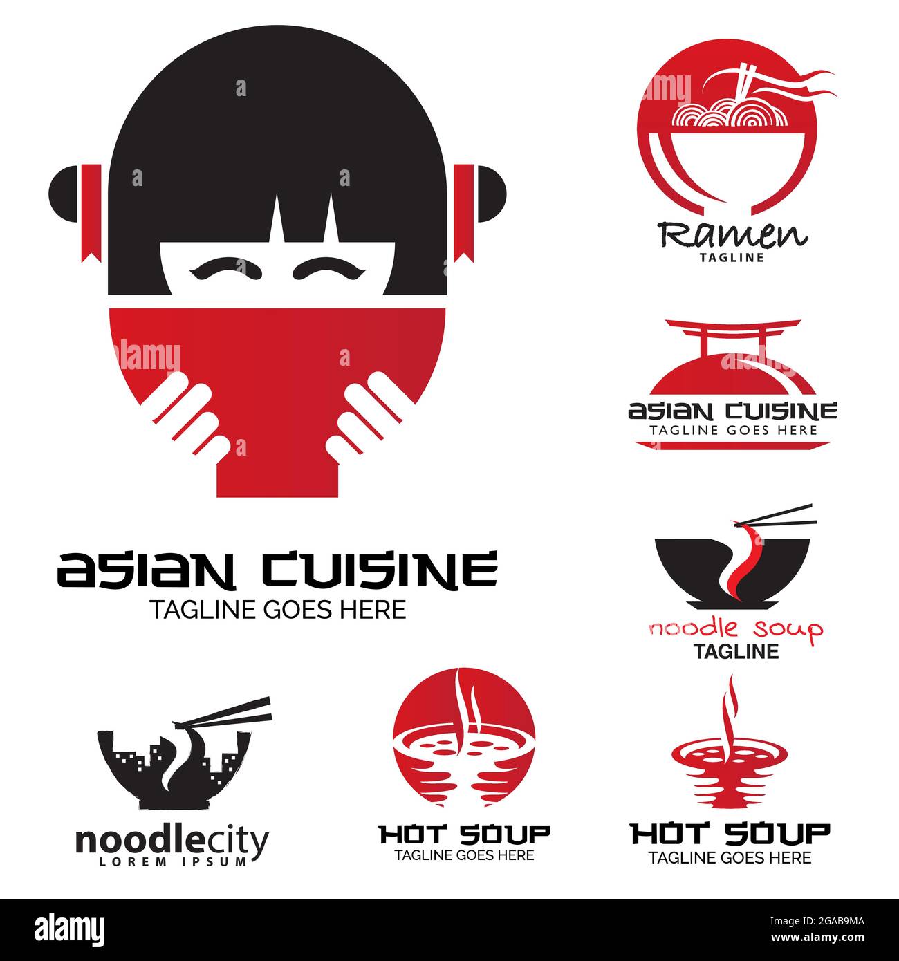 Vettore del set di logo della cucina asiatica Illustrazione Vettoriale