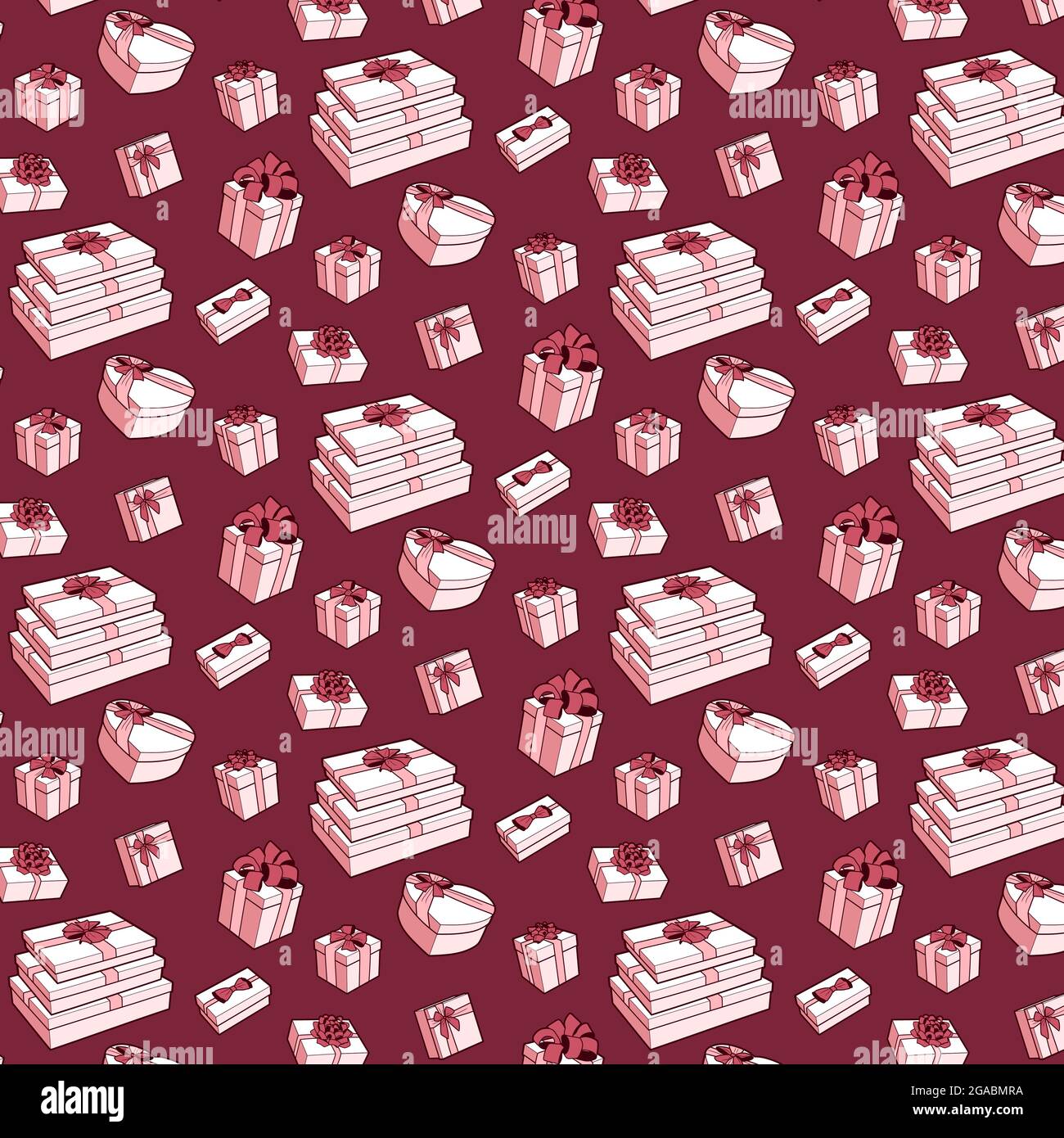 Modello senza giunture vettoriale. Confezione regalo con archi e nastri vettoriali illustrazione della linea artistica Illustrazione Vettoriale