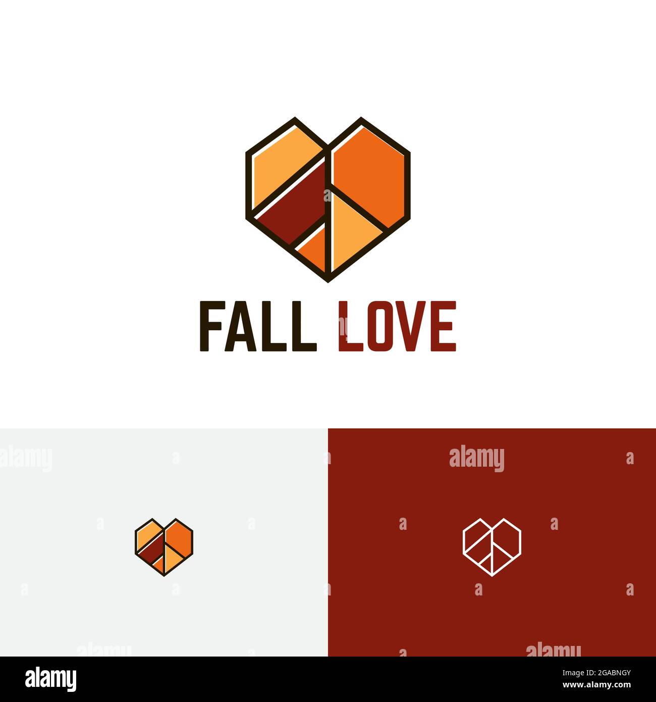 Logo Fall Love Heart Shape Autumn Season Nature Business Illustrazione Vettoriale