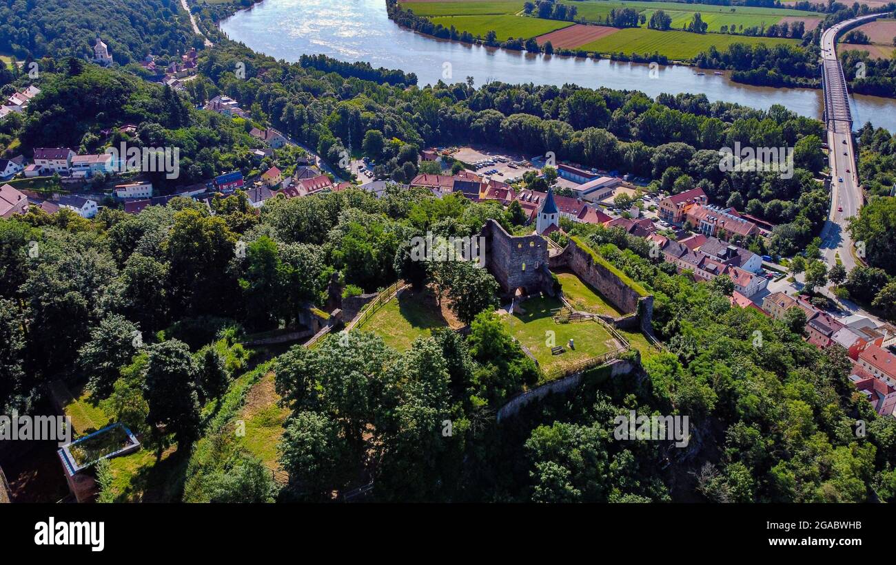 Burg Donaustauf Burgruine, Bezirk Landkreis Regensburg, Oberpfalz, Bayern, Germania, Europa Foto Stock