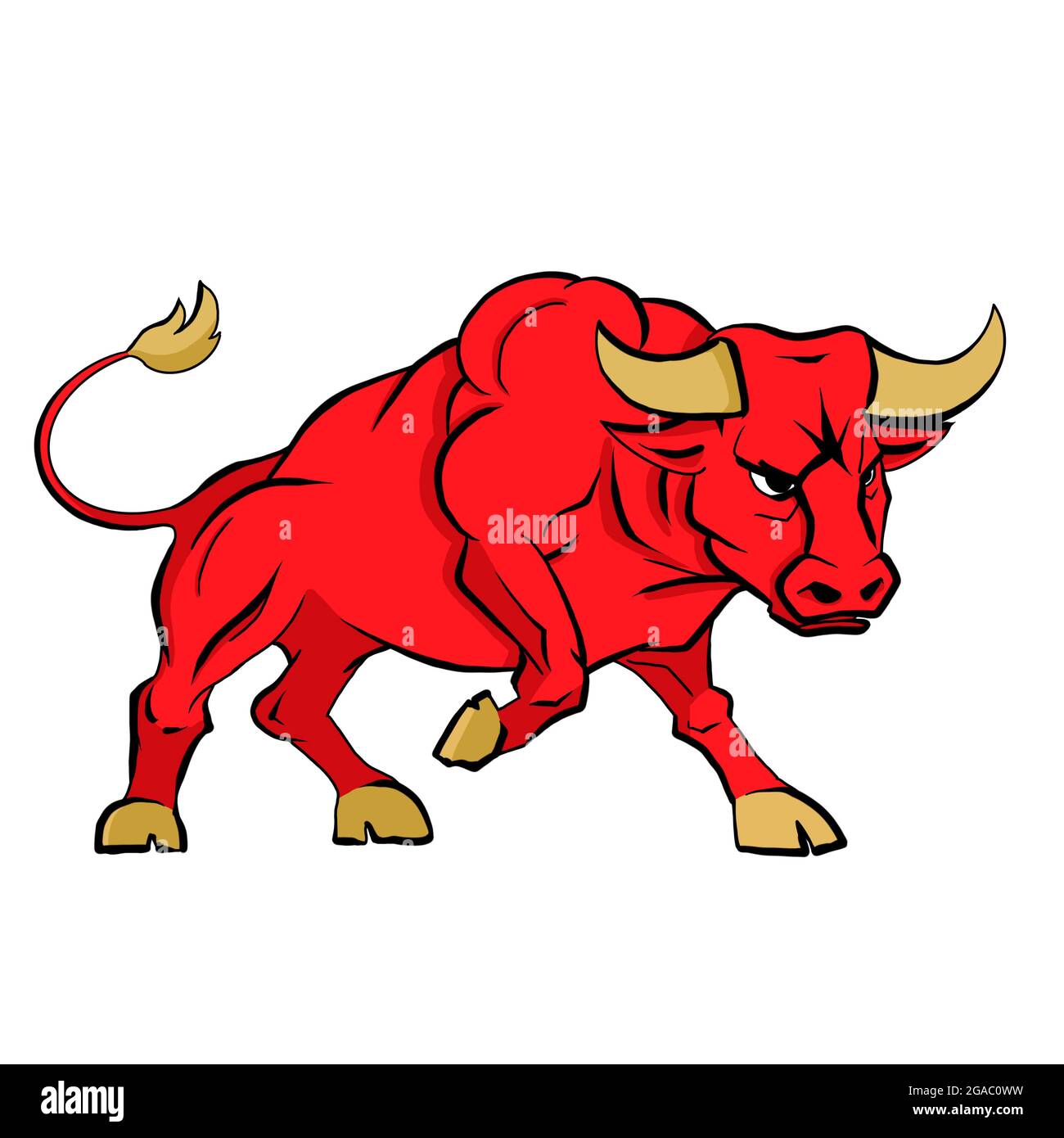 Logo Red bull. Illustrazione del carattere arrabbiato del toro Foto Stock