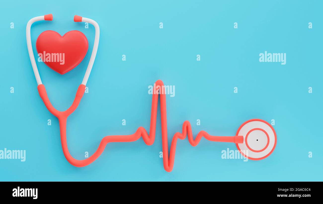 Stetoscopio a forma di ECG con cuore. Spazio di copia. Immagine 3D Foto Stock