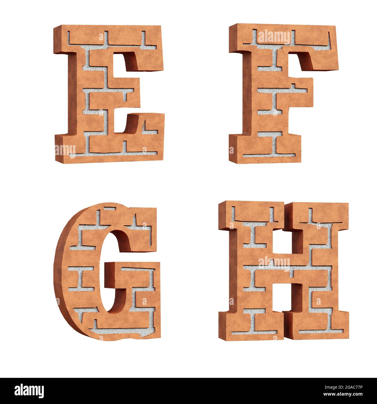Rendering 3D dell'alfabeto a mattone rosso - lettere e-H Foto Stock