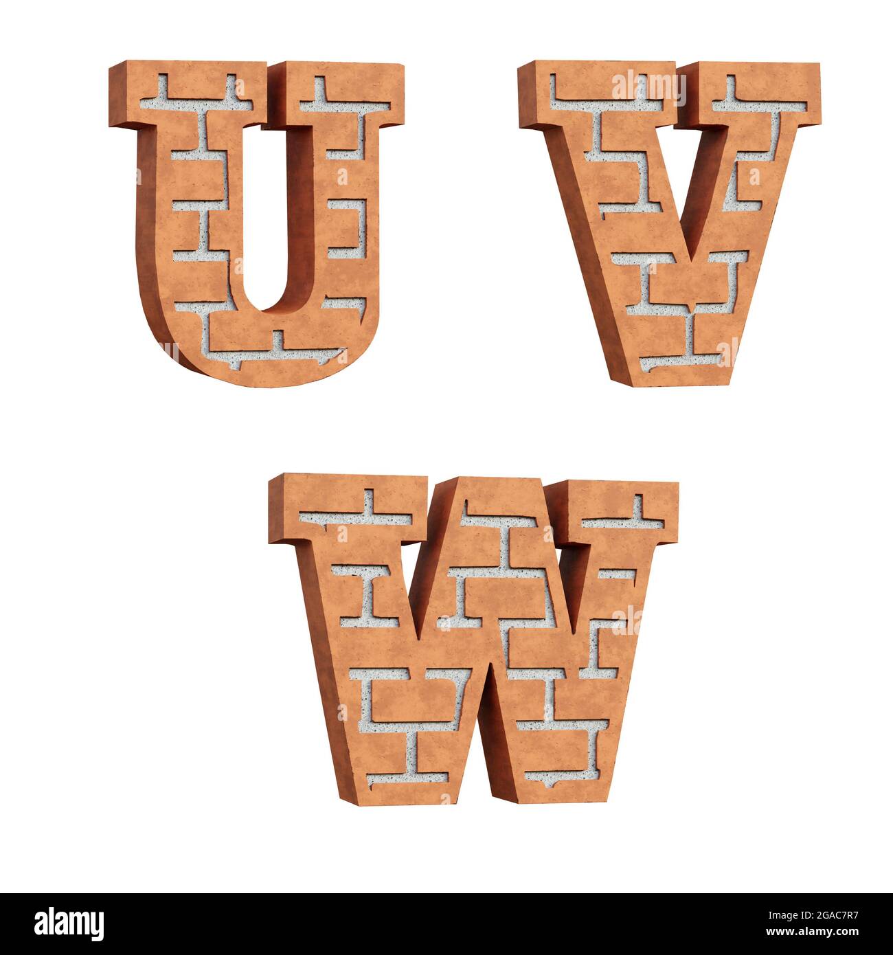 Rendering 3D dell'alfabeto a mattone rosso - lettere U-W Foto Stock