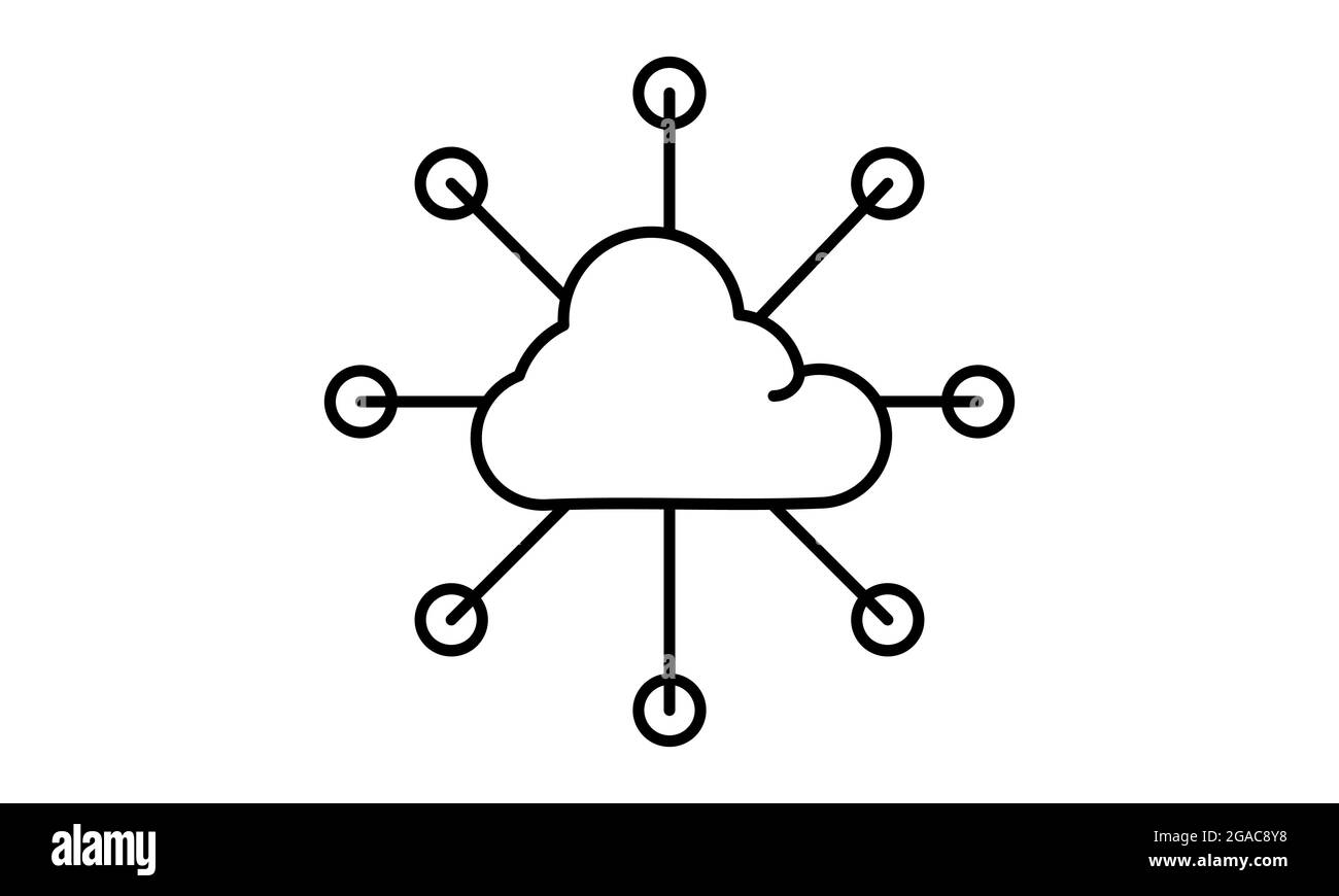 Icona della linea di rete per il cloud computing. Firma di archiviazione dati Internet. Vettore Illustrazione Vettoriale