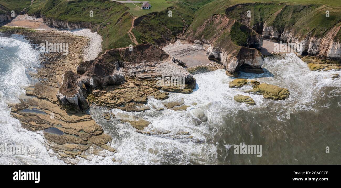 vista panoramica della baia di thornwick e del piccolo thornwick east yorkshire Foto Stock